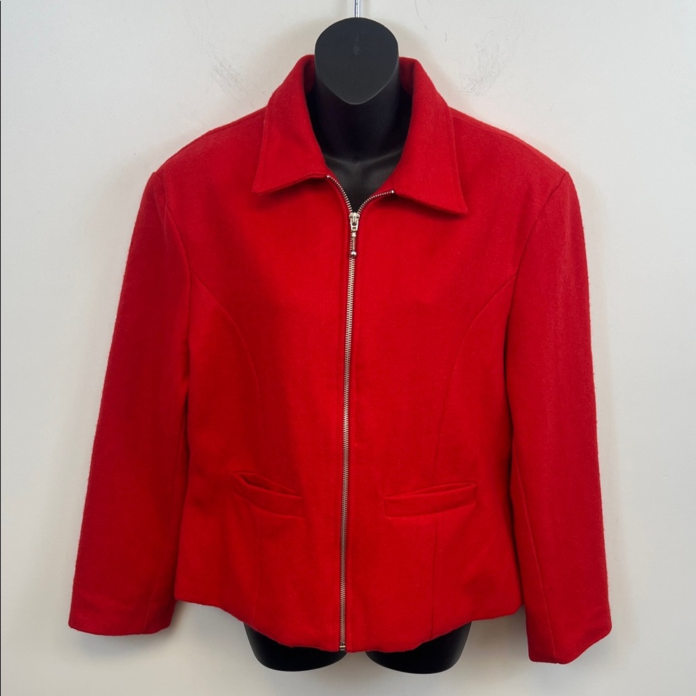 Argee Women’s Wool Blend Zip up Chic Sophisticated Red Blazer Size L 14/16